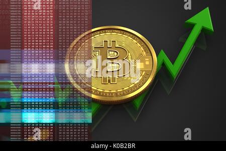 3D-Darstellung der bitcoin über schwarzen Hintergrund mit Stockfoto