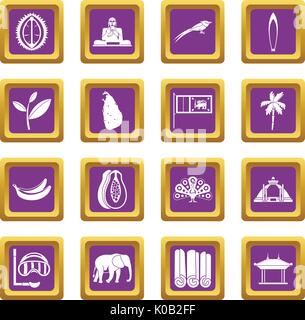 Sri Lanka Reisen Icons Set lila Stock Vektor