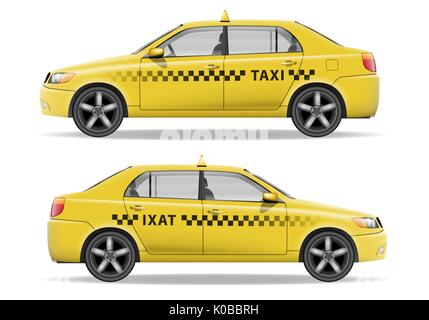 Realistische gelben Taxi Auto. Auto mockup auf Weiß isoliert. Taxi Vector Illustration Stock Vektor