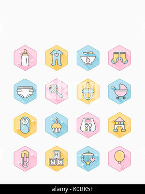 Reihe von verschiedenen Icons für Babyartikel Stockfoto