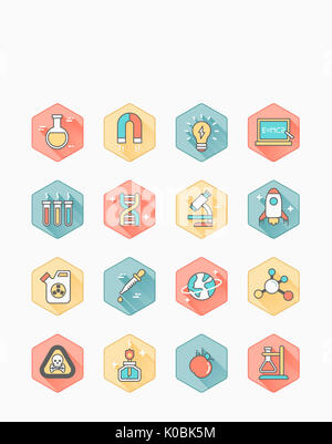 Satz von Symbolen zu Wissenschaft Experimente Stockfoto