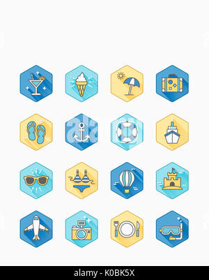 Satz von Symbolen zu Sommerferien Verwandte Stockfoto