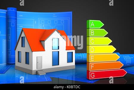 3d-Abbildung der generischen Haus mit Zeichnung auf schwarzem Hintergrund Stockfoto