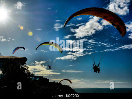 Gleitschirmflieger Schweben über Canoa Quebrada Beach, Ceara, Brasilien Stockfoto