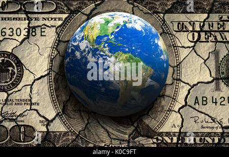 Globus auf Dollar Bill. NASA-Bild für dieses Bild verwendet wird eingerichtet Stockfoto