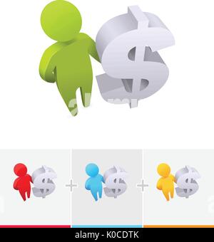 3D-Vektor Strichmännchen stehen und mit einem Dollarzeichen Stock Vektor