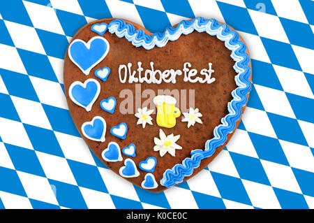 Oktoberfest Lebkuchenherz mit bayerischen weiß Blaue Flagge Stockfoto