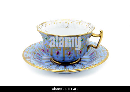 Antike Biedermeier Porzellan Kaffeetasse mit Edelsteinen Stein Anwendungen Stockfoto