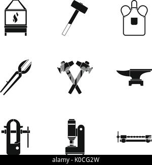 Blacksmith Haus Icon Set, einfachen Stil Stock Vektor