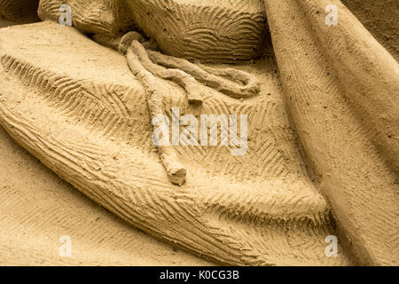 Sandkrippe, Jesolo Lido, Provinz Venedig, Italien - die heilige Familie und der Exodus der bibel; Details. Stockfoto