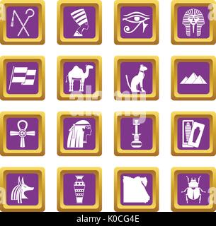 Ägypten reisen Reihen Icons Set lila Stock Vektor