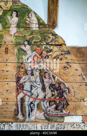 Verdammten Seelen absteigend in den Mund der Hölle, Wenhaston Doom, mittelalterlichen rood Malerei, C. 1480, St. Peter's Kirche, Wenhaston, Suffolk, England Stockfoto