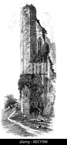 1870: Der Westturm der verfallenen Schloss Kenilworth in der Stadt des gleichen Namens in Warwickshire, England. Von Norman durch Tudor mal gebaut, das Schloss wurde als "die schönste erhaltene Beispiel einer halb-königlichen Palast des späteren Mittelalters, für deren Umfang, Form und Qualität der Verarbeitung" beschrieben. Stockfoto