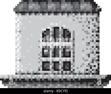Monochrome pixelated Haus in der Wiese Stock Vektor