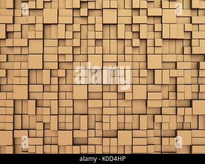 Abstrakt zufälliger Felder Hintergrund. Abstrakter Hintergrund aus Boxen der kubischen und rechteckigen Form in einer zufälligen Weise auf verschiedene Tiefe geschoben, 3D. Stockfoto