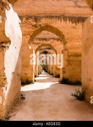 Ruinen der alten königlichen Stallungen in Meknes, Marokko. Stockfoto