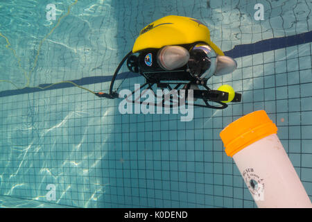 Video Ray ROV Training unter Wasser im Pool. Stockfoto