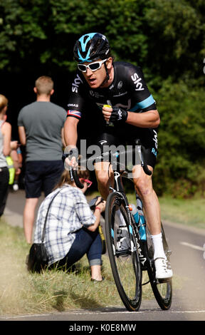 Geraint Thomas (GBR) Team Sky 2016 Prudential Fahrt London Surrey Classic 31. Juli 2016 Gemeinsame Ranmore Road Surrey Hills UK Stockfoto