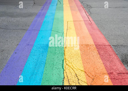 Gay Pride flag Zebrastreifen in Montreal Gay Village Stockfoto