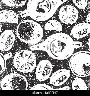 Nahtlose Hintergrund skizziert Frühstück mit Croissant, Zitrone und Beeren. Drawned auf Tafel mit Kreide. Stock Vektor