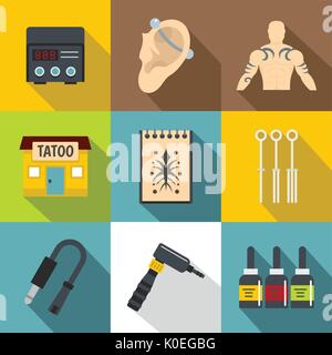 Tattoo Icons, flacher Stil Stock Vektor