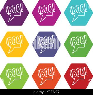Buh, Comic Text Sprechblasen-symbol set color Hexaeder Stock Vektor