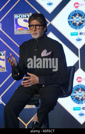 Mumbai, Indien, 23. augest 2017: Bollywood Schauspieler Amitabh Bachchan während pressconfarence der Kaun banega crorerpoti (Kbc) an j w Marriott Hotel, Juhu am 23 augest 2017. Foto von prodip Guha Stockfoto