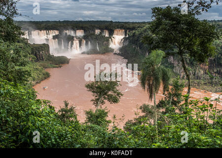 Iguazú-Wasserfälle der Fluss Iguazú, Grenze zwischen Brasilien und Argentinien, Paraná, Brasilien Stockfoto