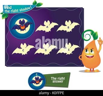 Visuelle Spiel für Kinder und Erwachsene. Aufgabe das Finden der rechten Schatten bat Stock Vektor