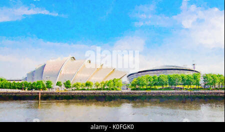 Abbildung: Die SEC Armadillo und die SSE-Hydro, Teil der Schottischen Veranstaltung Campus, am Ufer des Flusses Clyde in Glasgow, Schottland Stockfoto