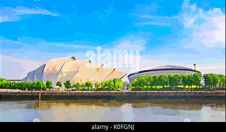 Abbildung: Die SEC Armadillo und die SSE-Hydro, Teil der Schottischen Veranstaltung Campus, am Ufer des Flusses Clyde in Glasgow, Schottland Stockfoto