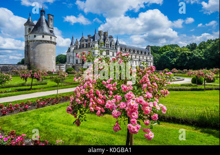 Frankreich, Indre-et-Loire, Chenonceau, Blick auf Schloß Chenonceau von Catherine's Garden Stockfoto