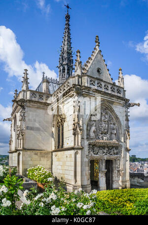 Frankreich, Center-Val de Loire, Amboise, die Kapelle von Saint-Hubert am Königlichen Schloss Château d'Amboise ist die Grabstätte von Leonardo da Vinci Stockfoto