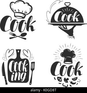 Koch, Küchenchef Logo oder Label. Abbildung für Menü design Restaurant oder Cafe. Schrift, Kalligraphie Vektor Stock Vektor
