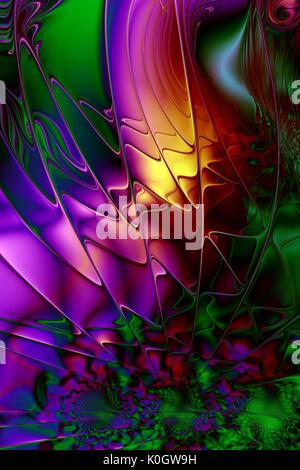 Fraktal-Linien bilden geometrische Muster in leuchtenden Farben. Stockfoto