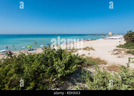 Torre Lapillo, Porto Cesareo, Provinz Lecce, Salento, Apulien, Italien. Den Strand von dunes Stockfoto