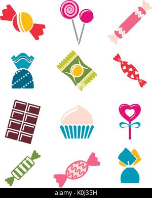 Süßigkeiten und Bonbons Symbole. Stock Vektor