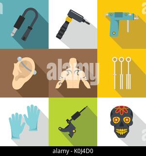 Tattoo store Symbole, flacher Stil Stock Vektor