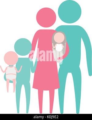 Farbe silhouette set Piktogramm große Familie Gruppe Stock Vektor