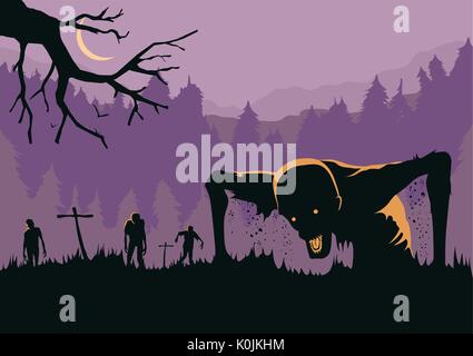 Silhouette von Zombies Horde von den Toten auferstanden. Stock Vektor