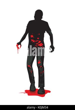 Silhouette zombie stehen auf Blut. Stock Vektor