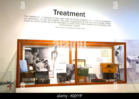 Behandlung angezeigt, die Oregon State Hospital Museum der psychischen Gesundheit, Salem, Oregon Stockfoto