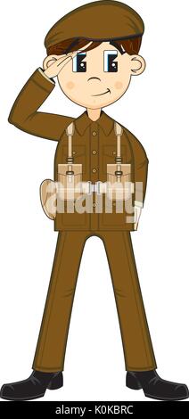 Cartoon Militär Armee Soldat salutierte Vector Illustration Stock Vektor