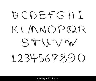 Hand gezeichnet Alphabet, einfache Briefe, auf weißem Hintergrund. Stock Vektor