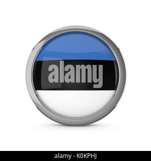 Estland Nationalflagge in einer glänzenden Kreis Form mit Chrome Frame. 3D-Rendering Stockfoto