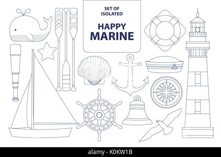 Eingestellt von isolierten glücklich Marines in dunkel Blau und Weiße ebene Stil. Vector Illustration. Stock Vektor