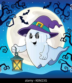 Ghost mit Hut und Laterne Thema 2 - Eps 10 Vector Illustration. Stock Vektor