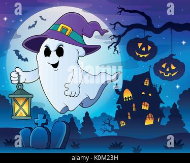 Ghost mit Hut und Laterne Thema 3-eps 10 Vector Illustration. Stock Vektor