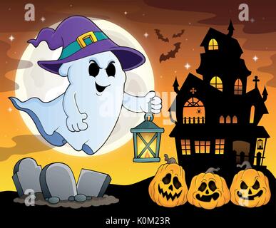 Ghost mit Hut und Laterne Thema 4-eps 10 Vector Illustration. Stock Vektor