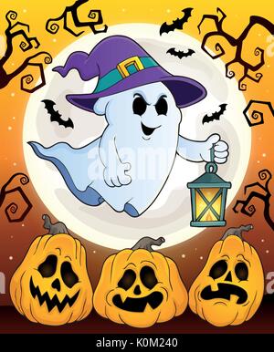 Ghost mit Hut und Laterne Thema 5-eps 10 Vector Illustration. Stock Vektor